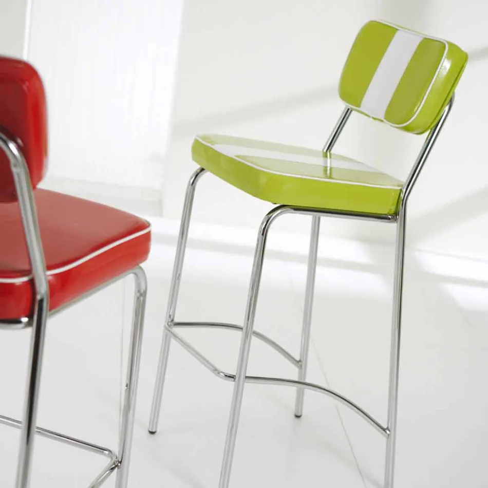 Banquinho estilo anos 50 elegante com faixa de faixa central branca Viadurini