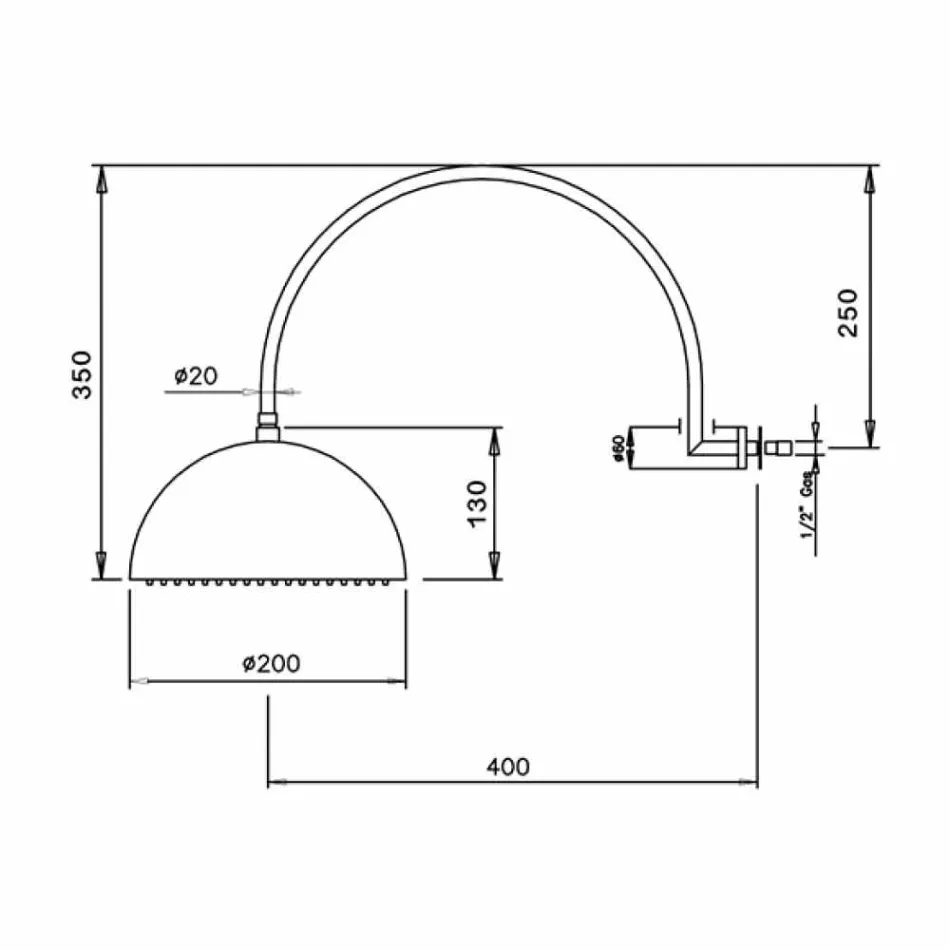 Cabeça de chuveiro com sino de aço com braço arqueado Made in Italy - Auro Viadurini