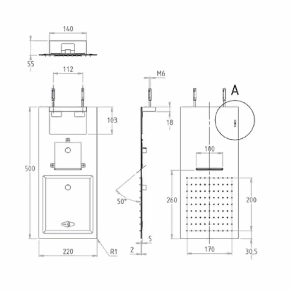Cabeça de chuveiro de parede em aço com jato duplo Made in Italy - Cartesio Viadurini
