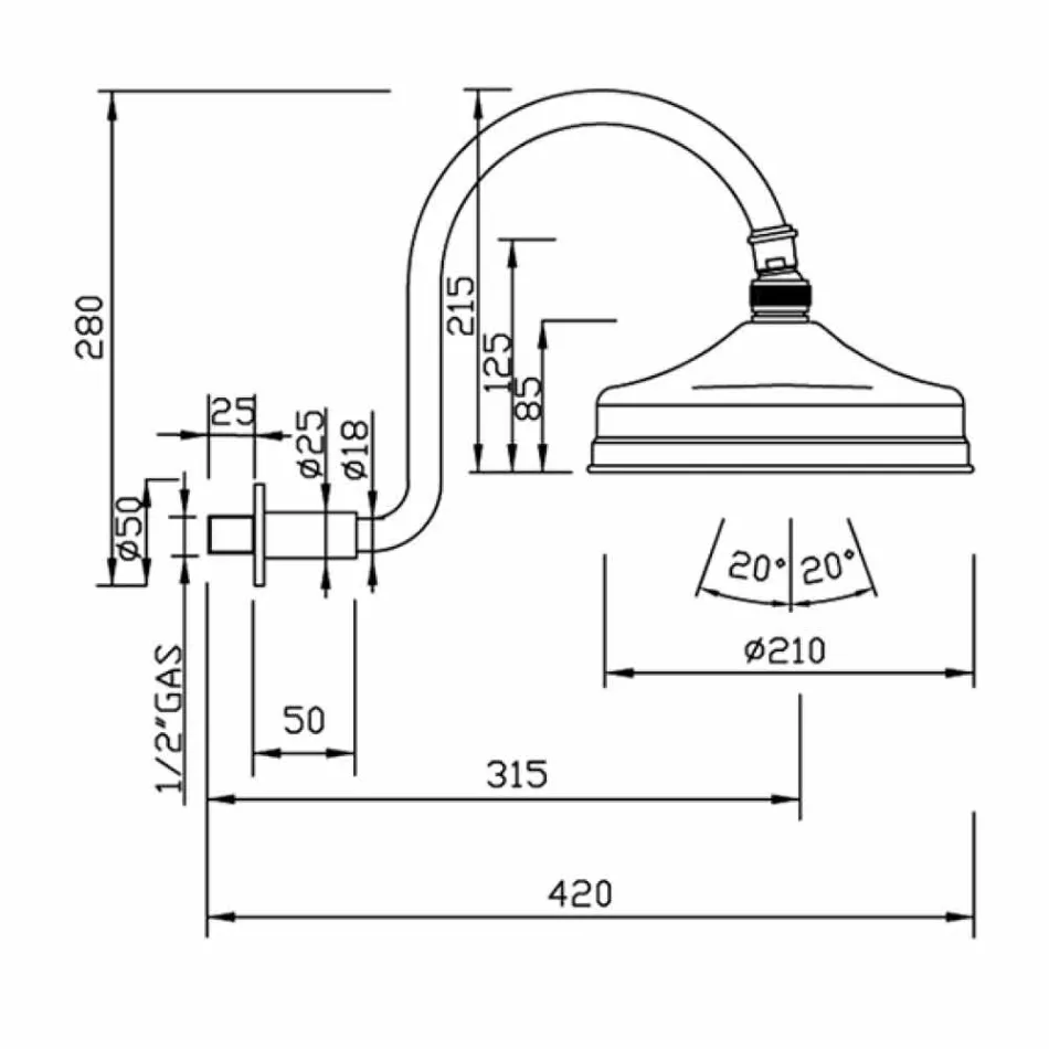 Chuveiro de latão com braço em arco clássico feito na Itália - Bisco Viadurini