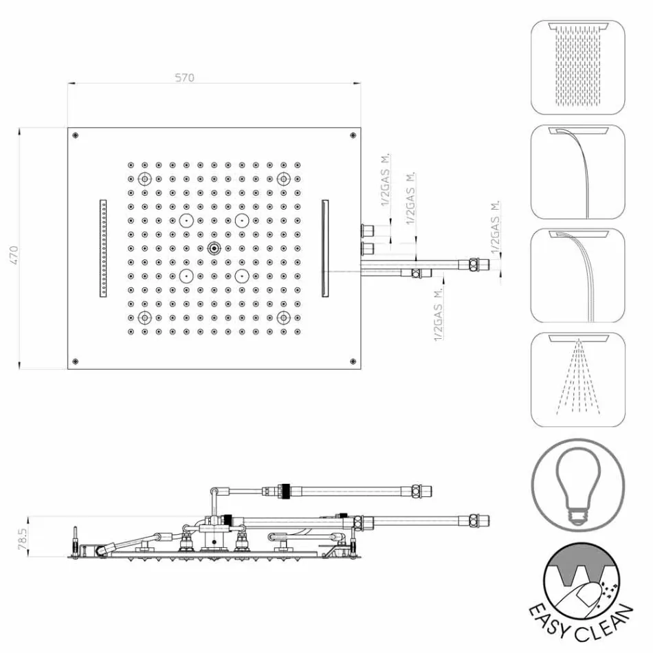 Chuveiro moderno de quatro funções e cromoterapia Dream Viadurini