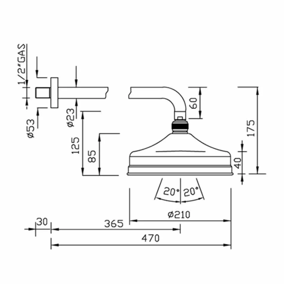 Cabeça de chuveiro de jato único de latão com design clássico feito na Itália - Tenco Viadurini