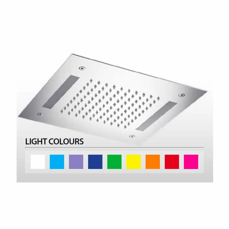 Chuveiro Quadrado em Aço Inoxidável com Cromoterapia Made in Italy - Bilbo Viadurini