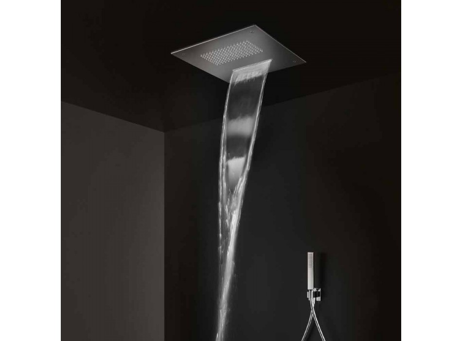 Cabeça de chuveiro quadrada de aço inoxidável com jato duplo feito na Itália - Nello Viadurini