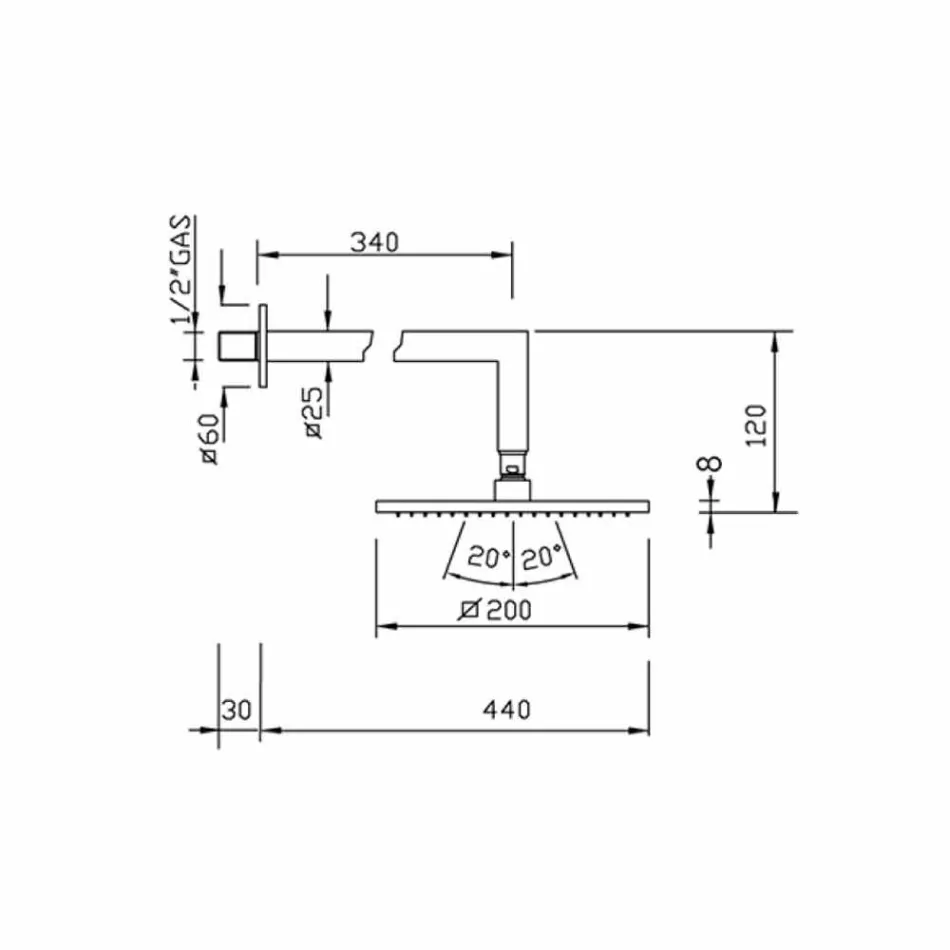 Cabeça de chuveiro quadrada de aço com braço de chuveiro de latão Made in Italy - Sespo Viadurini
