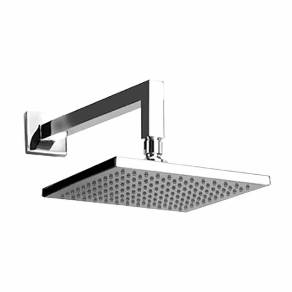 Cabeça de chuveiro quadrada de aço com braço de chuveiro de latão Made in Italy - Sespo Viadurini