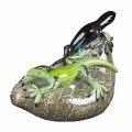 Ornamento em forma de lagarto em vidro colorido feito na Itália - Certola