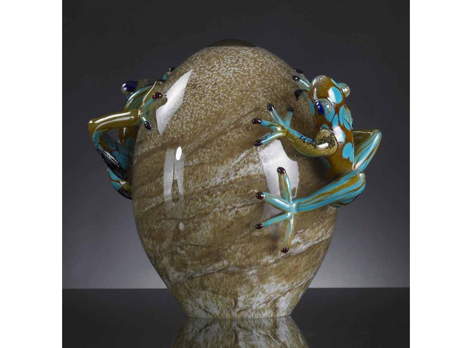 Ornamento de vidro em forma de ovo com rãs feito na Itália - Huevo Viadurini
