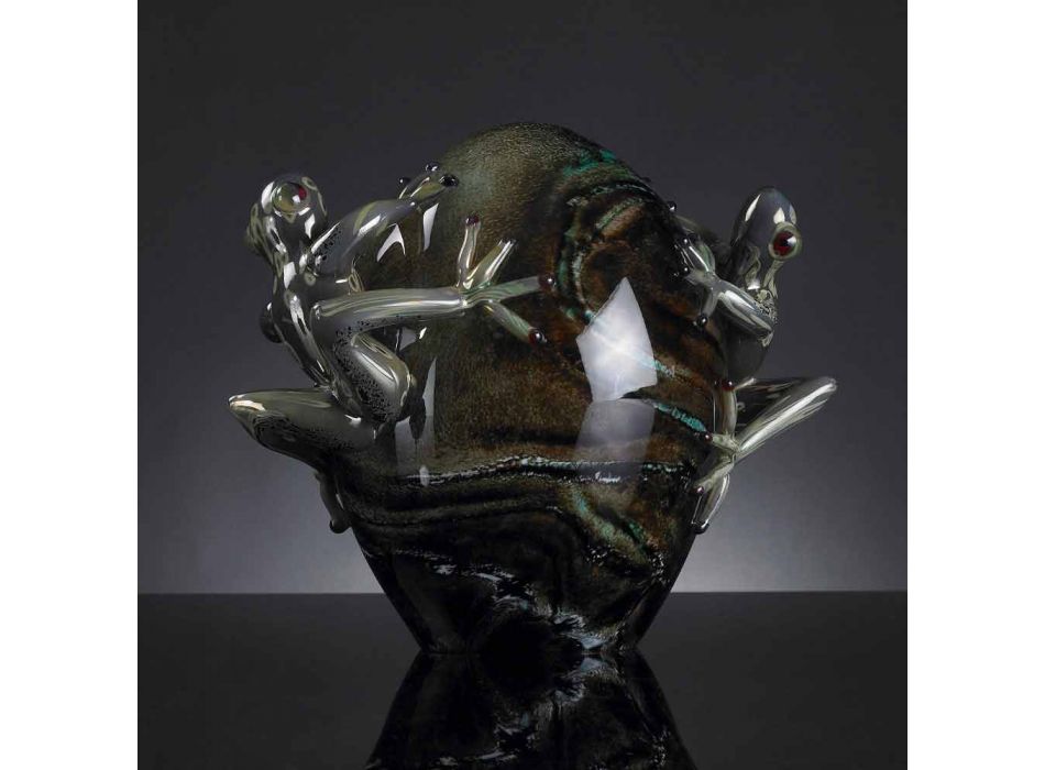Ornamento de vidro em forma de ovo com rãs feito na Itália - Huevo Viadurini