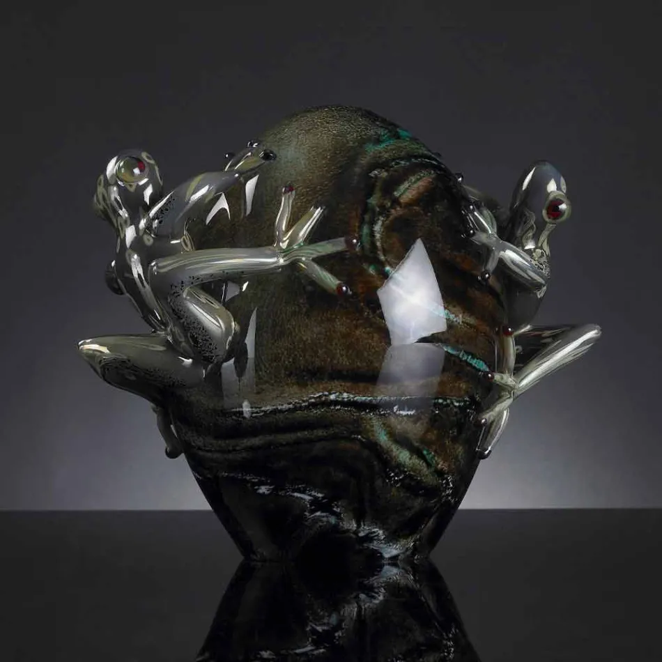 Ornamento de vidro em forma de ovo com rãs feito na Itália - Huevo Viadurini