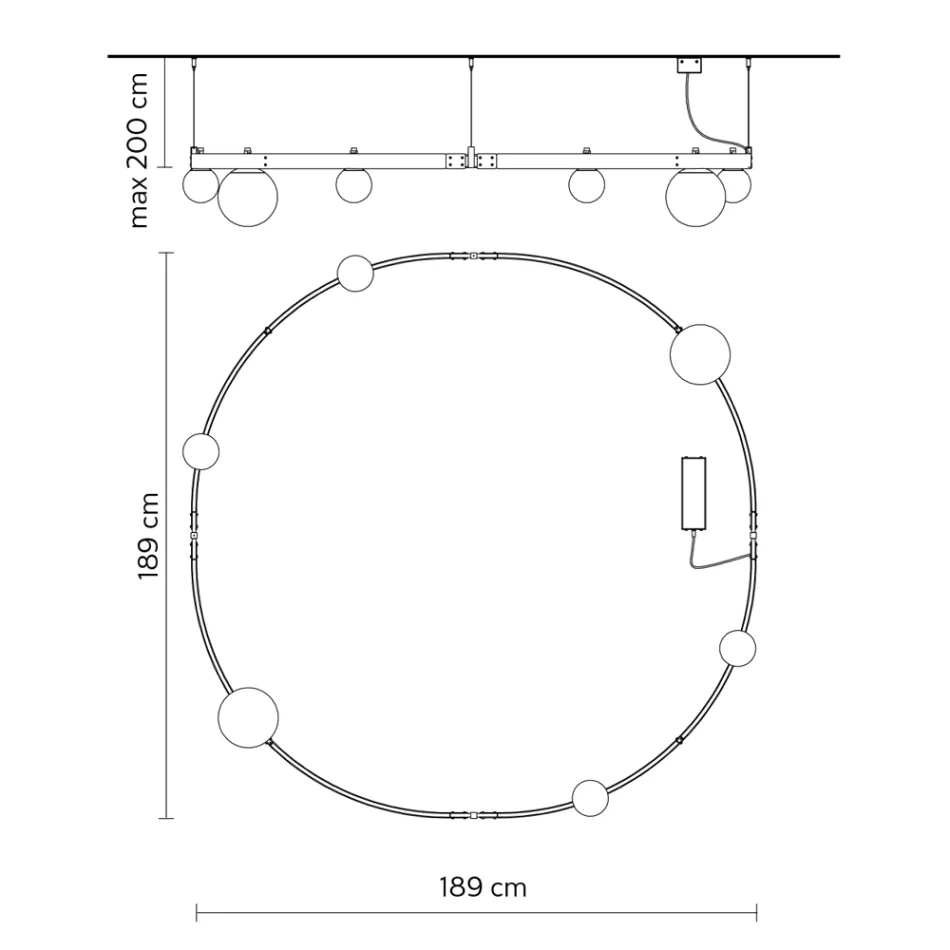 Suspensão de design redondo em alumínio preto com esferas e holofotes - Exodus Viadurini