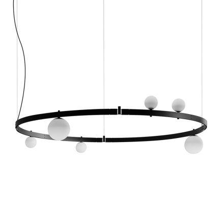 Suspensão de design redondo em alumínio preto com esferas e holofotes - Exodus Viadurini