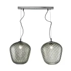 Luminária pendente de dois raios com barra linear em vidro e metal, fabricada na Itália - Elisia Viadurini