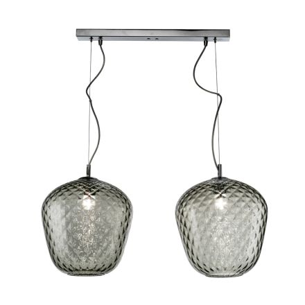 Luminária pendente de dois raios com barra linear em vidro e metal, fabricada na Itália - Elisia Viadurini