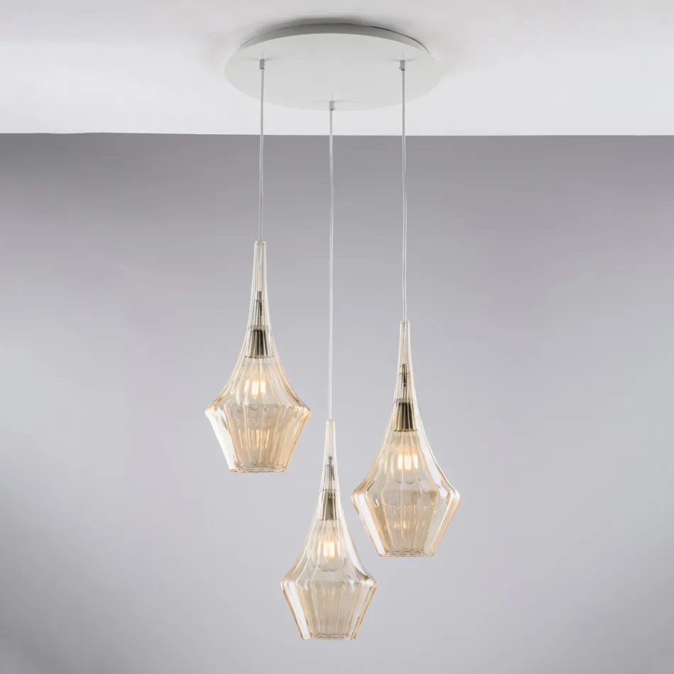 Luminária pendente de ferro com vidro Pyrex, fabricada na Itália, para decoração de interiores - Olimpo Viadurini