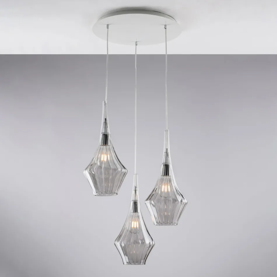 Luminária pendente de ferro com vidro Pyrex, fabricada na Itália, para decoração de interiores - Olimpo Viadurini