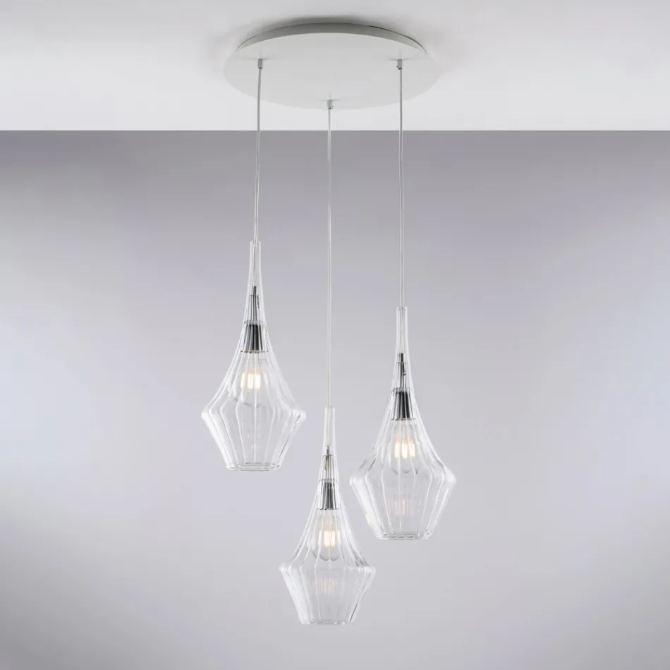 Luminária pendente de ferro com vidro Pyrex, fabricada na Itália, para decoração de interiores - Olimpo Viadurini