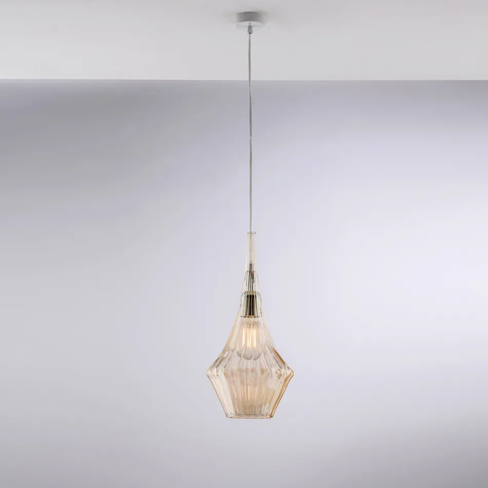 Luminária pendente de ferro com vidro Pyrex, fabricada na Itália, para decoração de interiores - Olimpo Viadurini