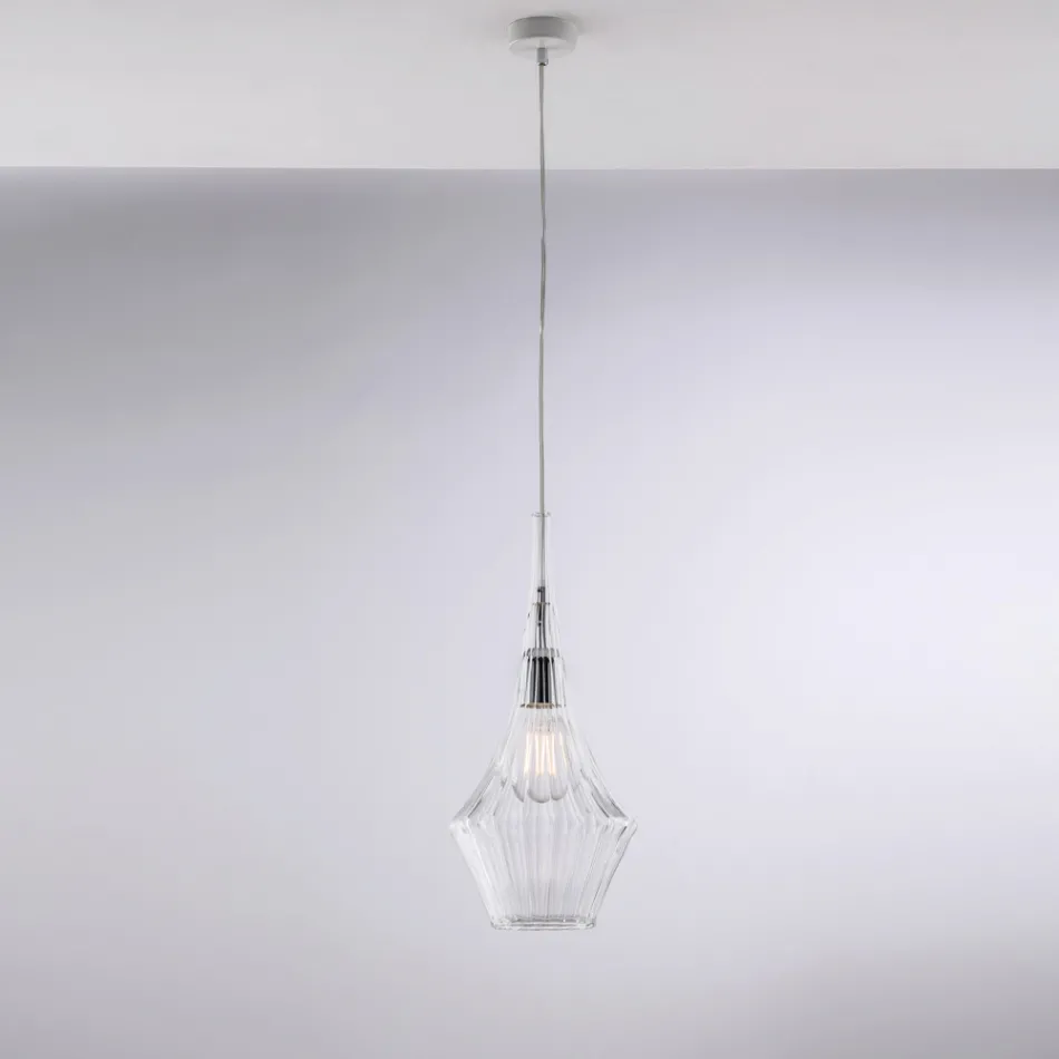 Luminária pendente de ferro com vidro Pyrex, fabricada na Itália, para decoração de interiores - Olimpo Viadurini