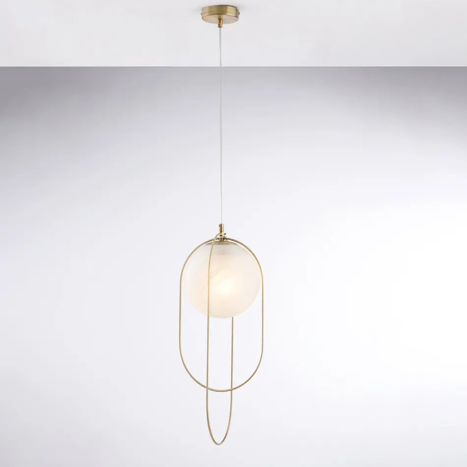 Luminária pendente de ferro cromado com esfera, fabricada na Itália, para decoração de interiores - Oslo Viadurini