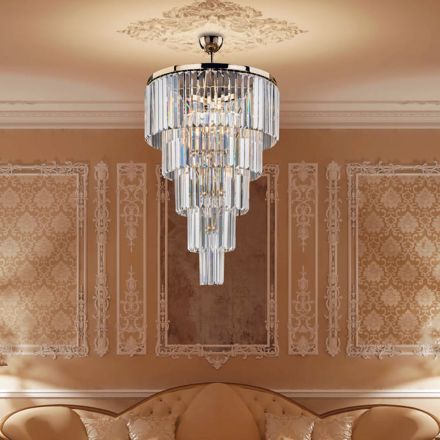 Fabricado na Itália, um candeeiro de teto em ferro dourado com strass para decoração de interiores - Viena Viadurini