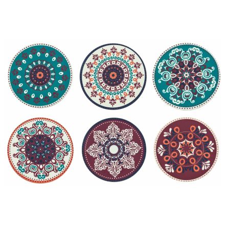 Pratos redondos em plástico colorido com decorações persas 12 unidades - Pérsia Viadurini