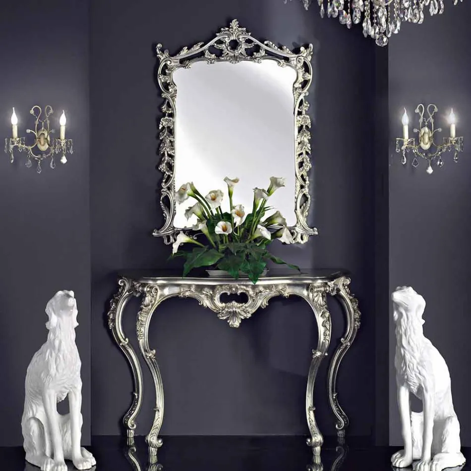 Espelho de parede, console de madeira e tampo feito à mão na Itália, Giacomo Viadurini