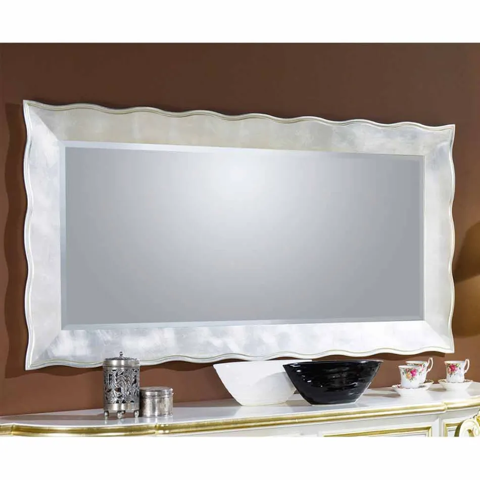 Espelho de parede feito à mão retangular em madeira, produzido na Itália, Simone Viadurini