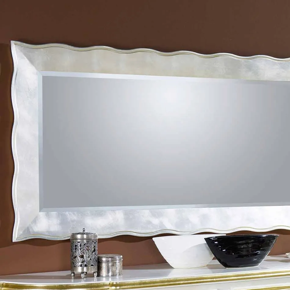 Espelho de parede feito à mão retangular em madeira, produzido na Itália, Simone Viadurini