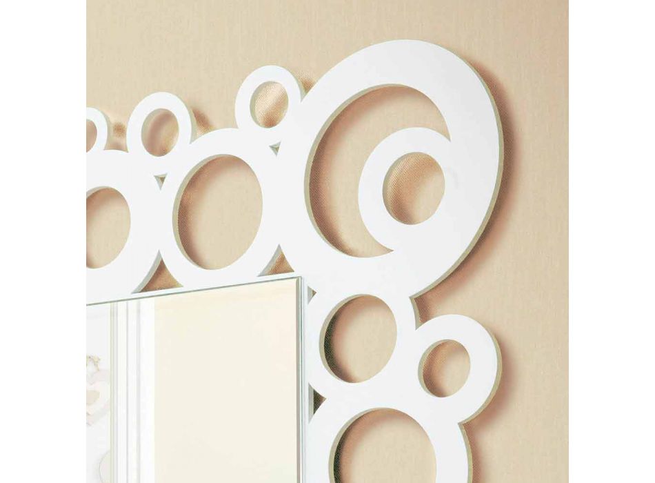 Espelho de parede quadrado branco com design moderno e decoração em madeira - Bubble Viadurini