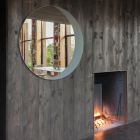 Espelho com fundo de vidro lacado cinza pomba gravada fabricado na Itália - Orégano Viadurini
