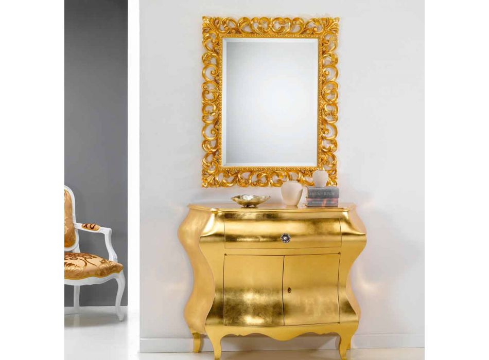 Espelho de parede de design clássico com acabamento em folha de ouro de Paris Viadurini