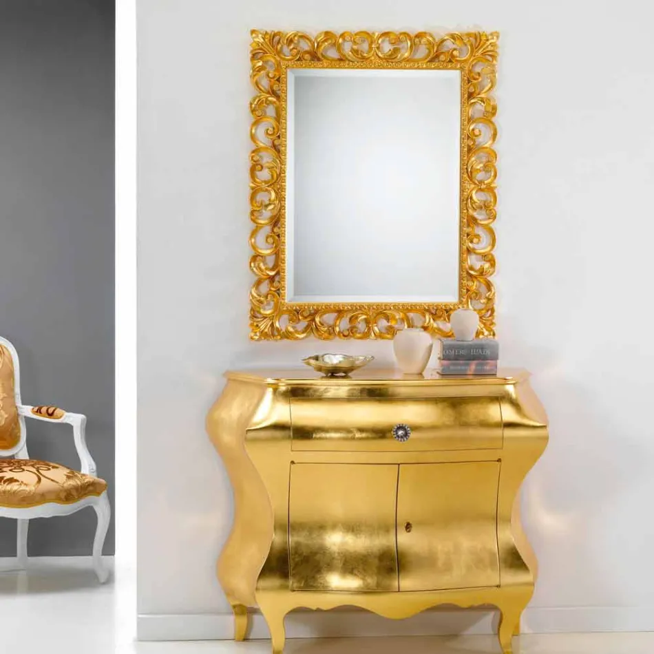 Espelho de parede de design clássico com acabamento em folha de ouro de Paris Viadurini