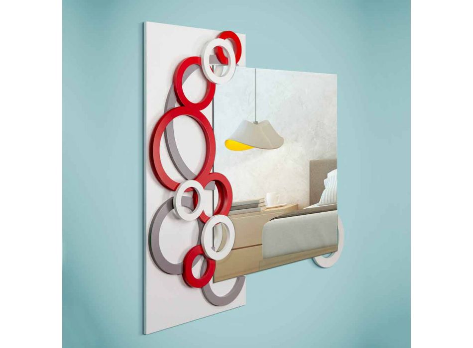 Espelho de parede com design moderno branco vermelho cinza em madeira - ilusão Viadurini