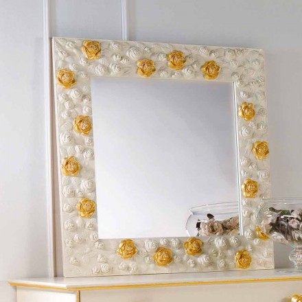 Espelho de parede de design decorado com flor de rosa Viadurini