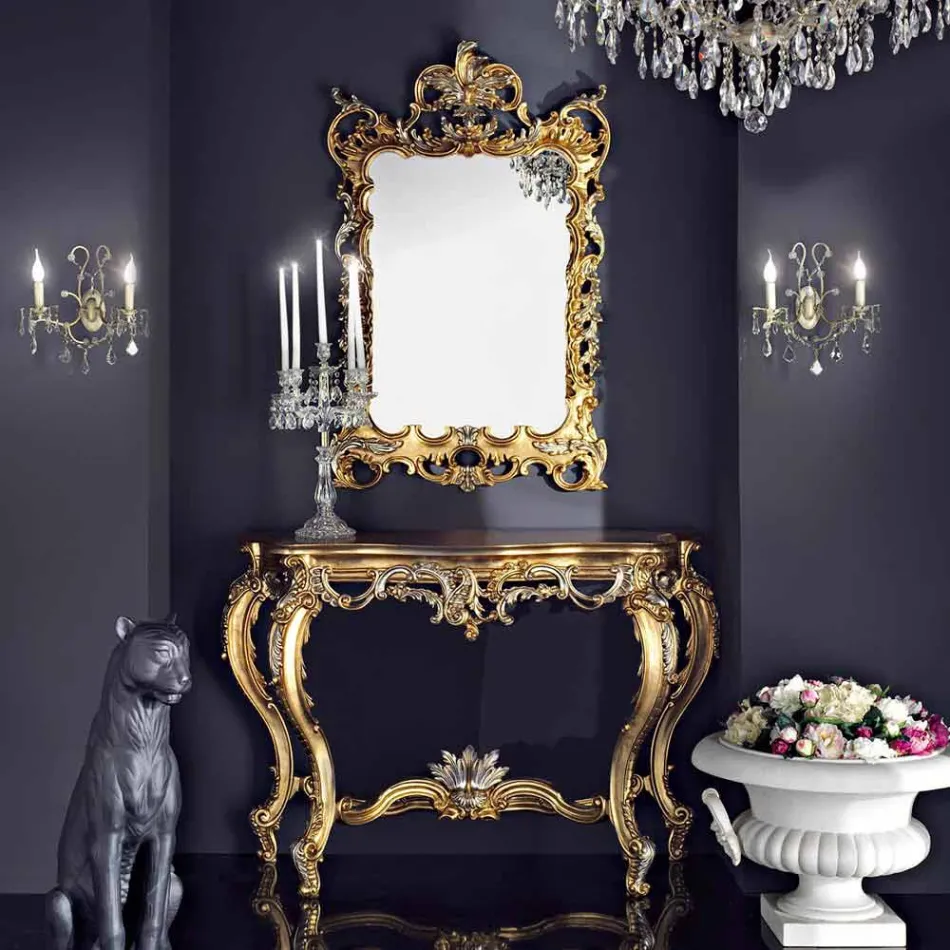 Espelho de parede de madeira e console com tampo de mesa mdf made in Italy Andrea Viadurini