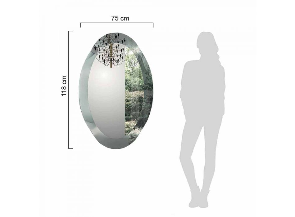 Espelho de parede oval em cristal ondulado fabricado na Itália - Eclisse Viadurini