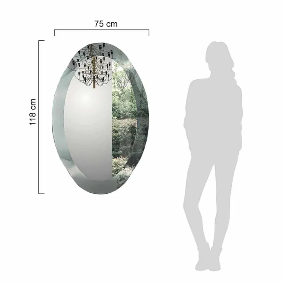 Espelho de parede oval em cristal ondulado fabricado na Itália - Eclisse Viadurini