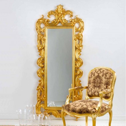 Espelho de piso / parede de design clássico, acabamento em folha de ouro Guerin Viadurini