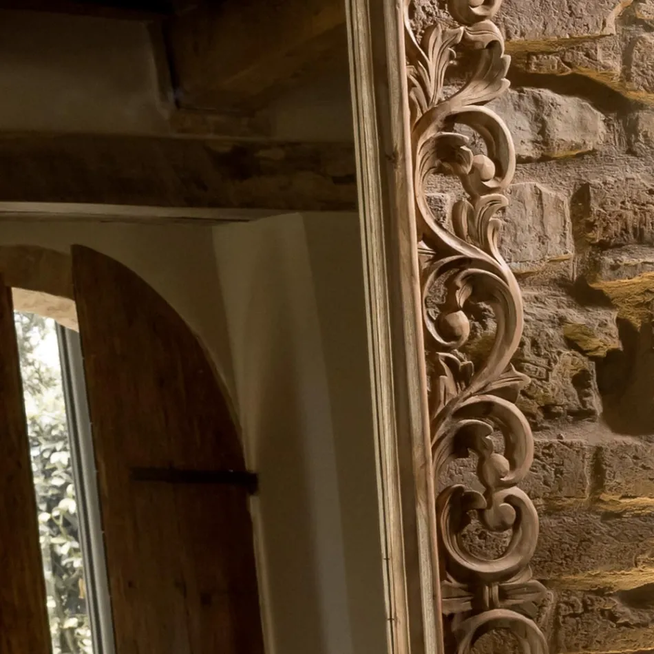 Espelho esculpido em madeira maciça de teca - Auguste Viadurini