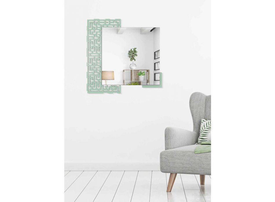 Espelho de Parede Quadrado de Design Moderno em Madeira Verde Decorada - Labirinto Viadurini