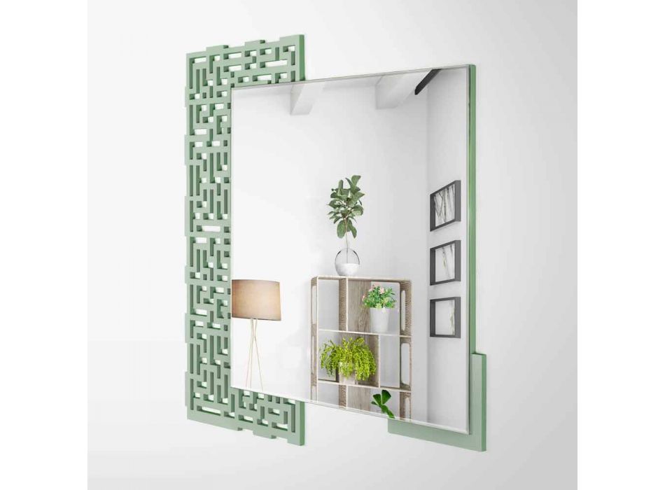 Espelho de Parede Quadrado de Design Moderno em Madeira Verde Decorada - Labirinto Viadurini