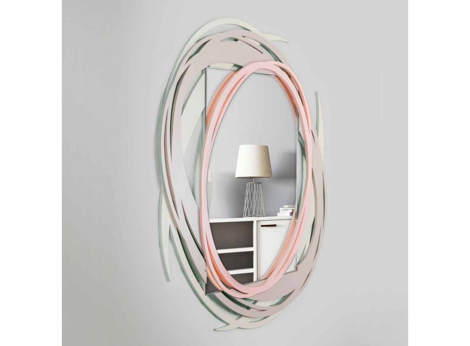 Espelho Moderno de Parede com Design Decorativo em Madeira Colorida - Orbita Viadurini