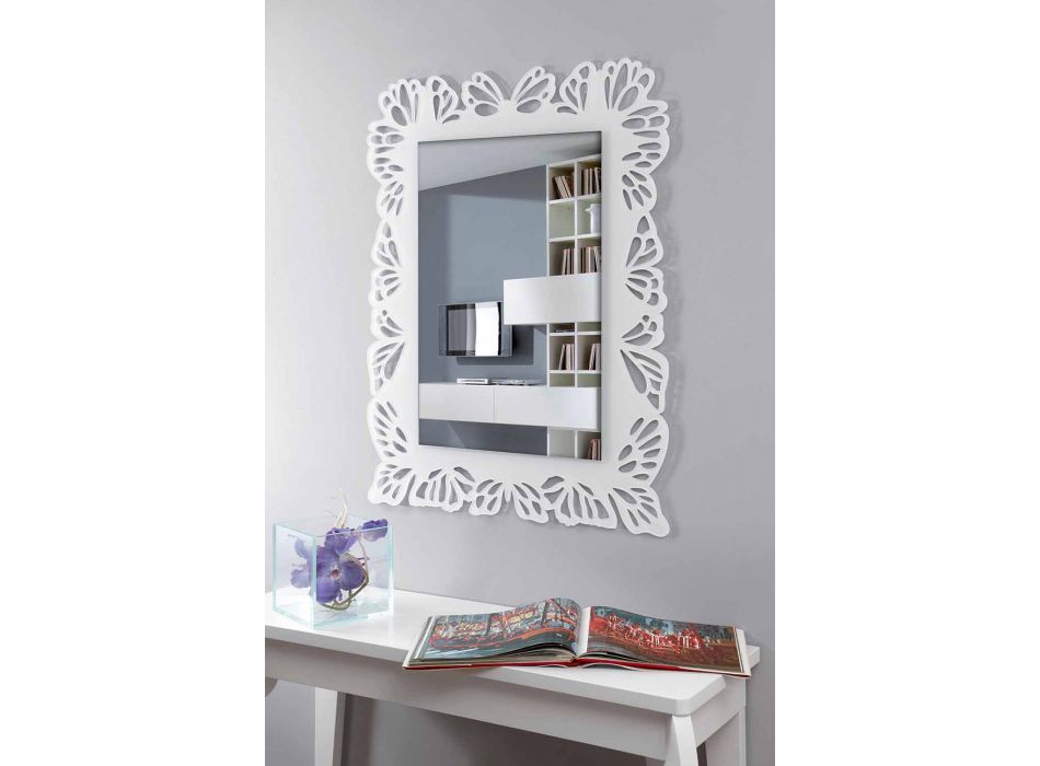 Espelho de parede de plexiglás branco com moldura retangular decorada - Alidifarf Viadurini