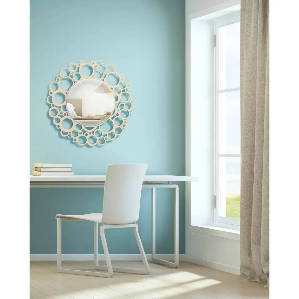 Espelho Redondo de Parede em Madeira Marrom de Design Moderno com Moldura - Bombo Viadurini