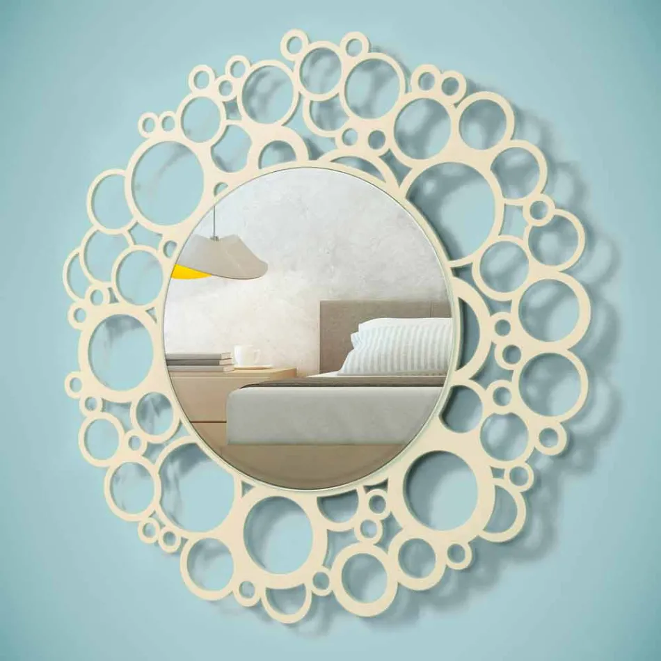 Espelho Redondo de Parede em Madeira Marrom de Design Moderno com Moldura - Bombo Viadurini