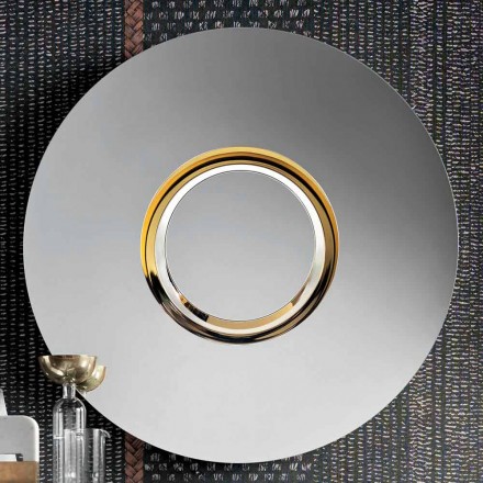 Espelho de parede redondo de design com metal dourado com peça central - Merale Viadurini
