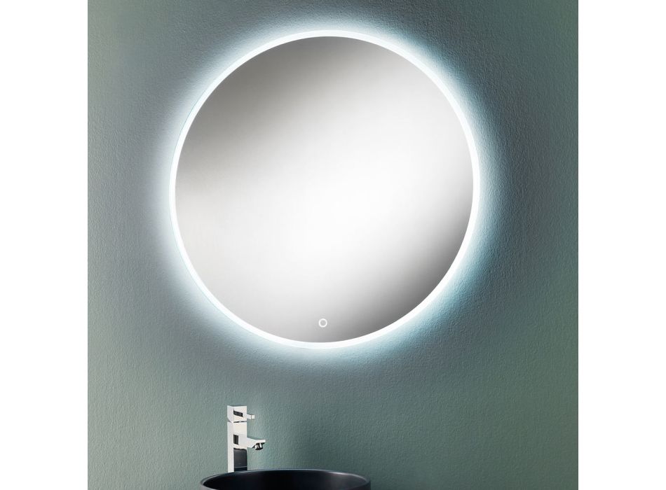 Espelho de parede redondo com borda jateada e retroiluminação LED - botão Viadurini