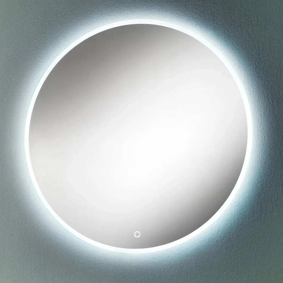 Espelho de parede redondo com borda jateada e retroiluminação LED - botão Viadurini