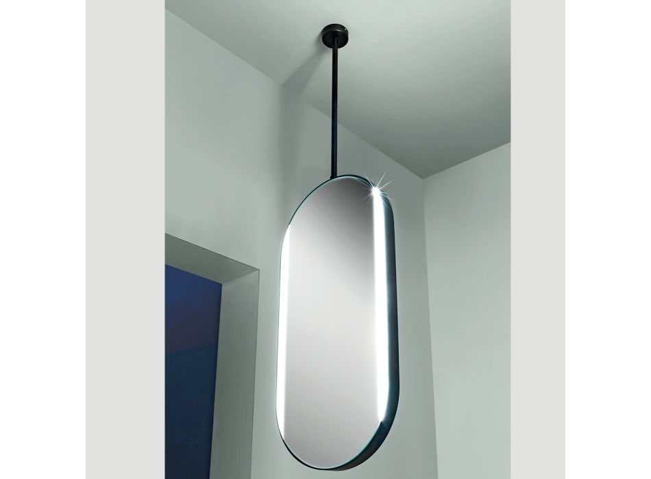 Espelho suspenso de metal com luz opcional Made in Italy - Amadeus Viadurini